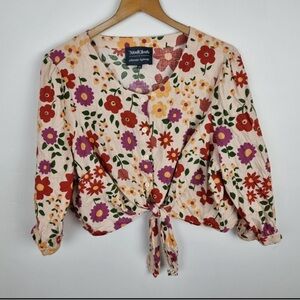 Groovy, floral, 60’s, 70’s linen tie crop top- hippie, boho